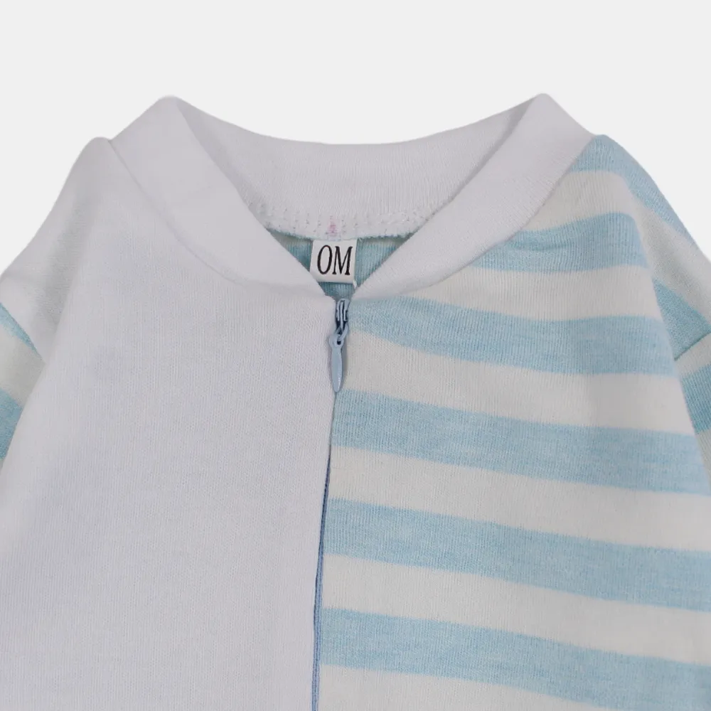 Baby Boys Long-Sleeved Baby Footie – Light Blue & White Elephant Print