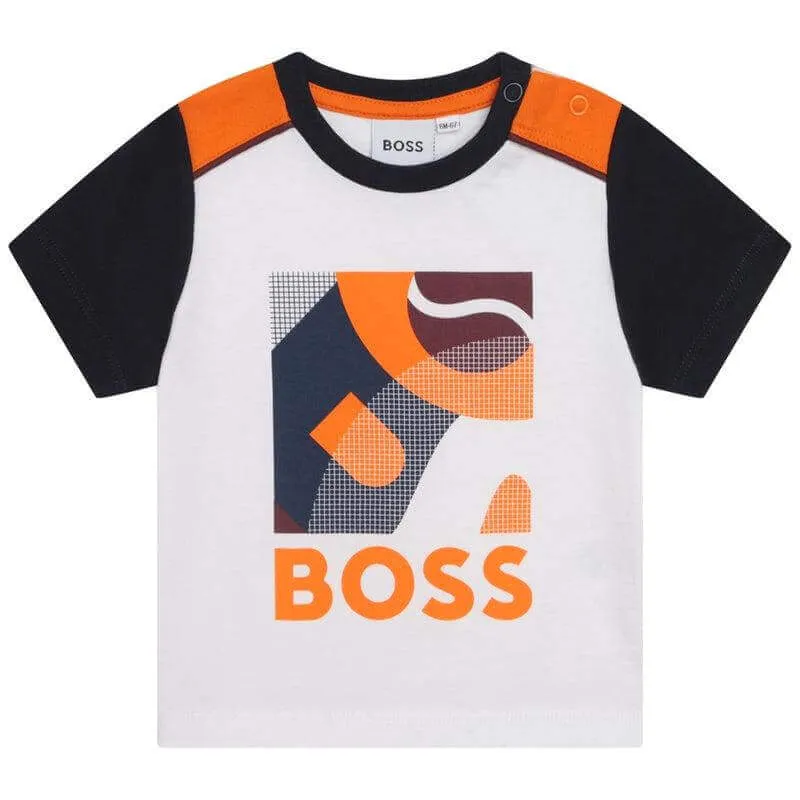 Baby Boys White Cotton Short Sleeve T-Shirt