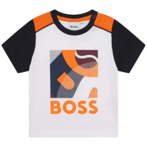 Baby Boys White Cotton Short Sleeve T-Shirt