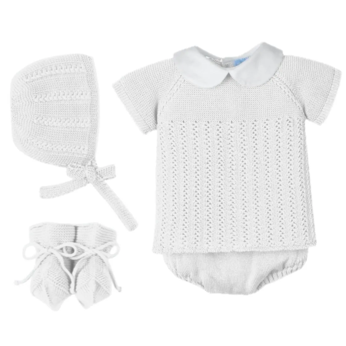 Baby Boys White Knitted 4 Piece Short Set