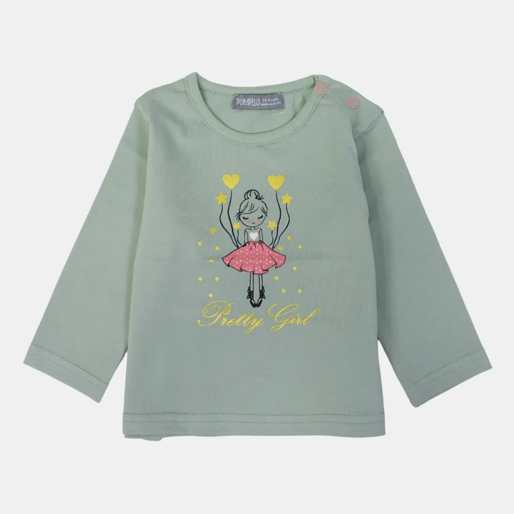 Baby Girls' Cotton Long-Sleeved T-Shirt – Pistachio Elegance
