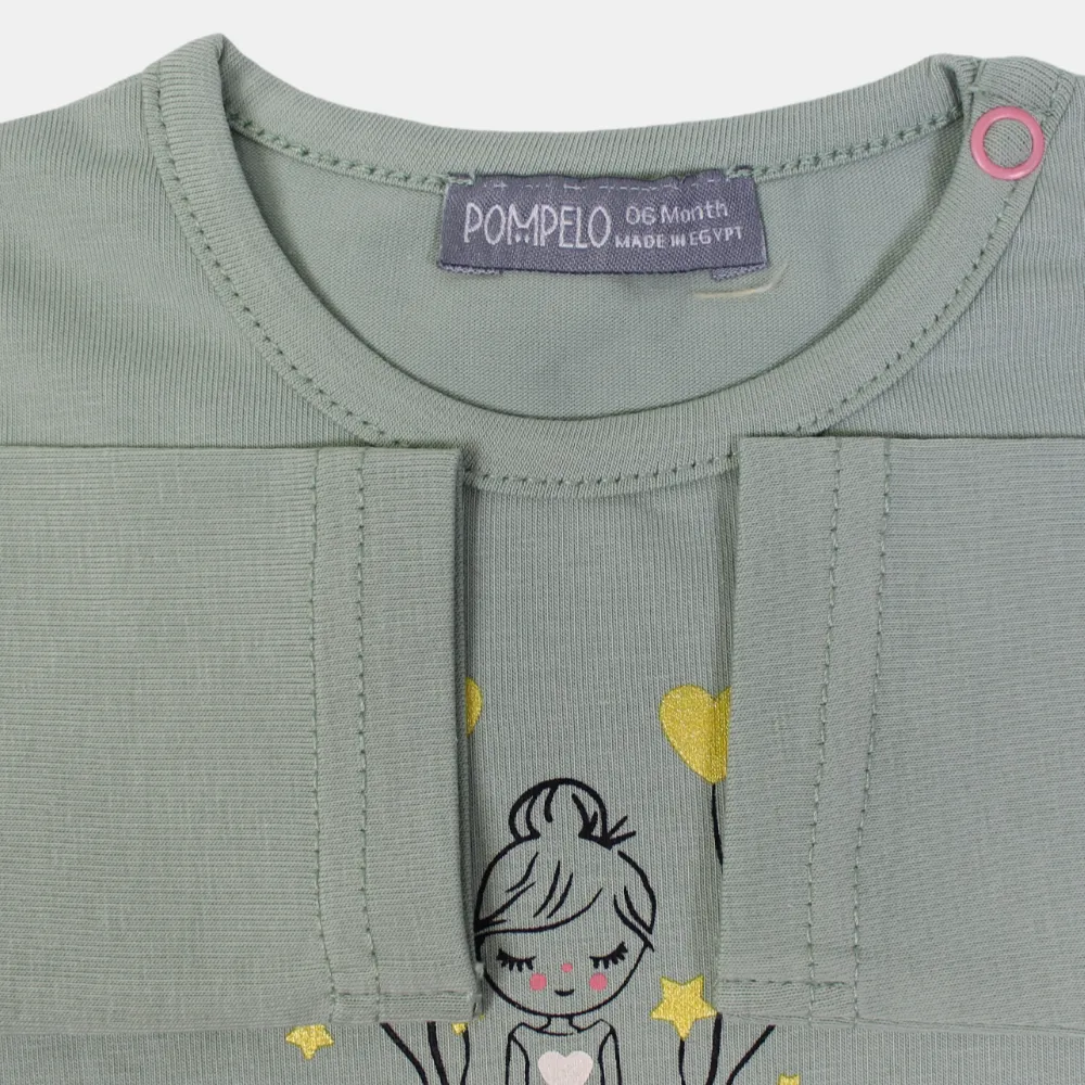 Baby Girls' Cotton Long-Sleeved T-Shirt – Pistachio Elegance