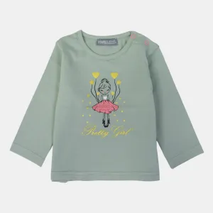 Baby Girls' Cotton Long-Sleeved T-Shirt – Pistachio Elegance