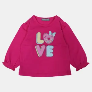 Baby Girls' Cotton Ruffled Wrist T-Shirt – Fuchsia Fun