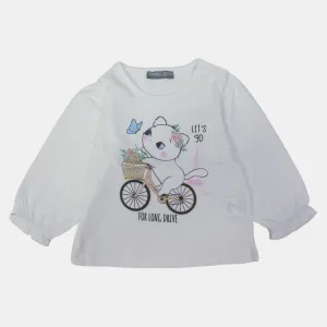 Baby Girls' Cotton Ruffled Wrist T-Shirt – Off-White Elegance