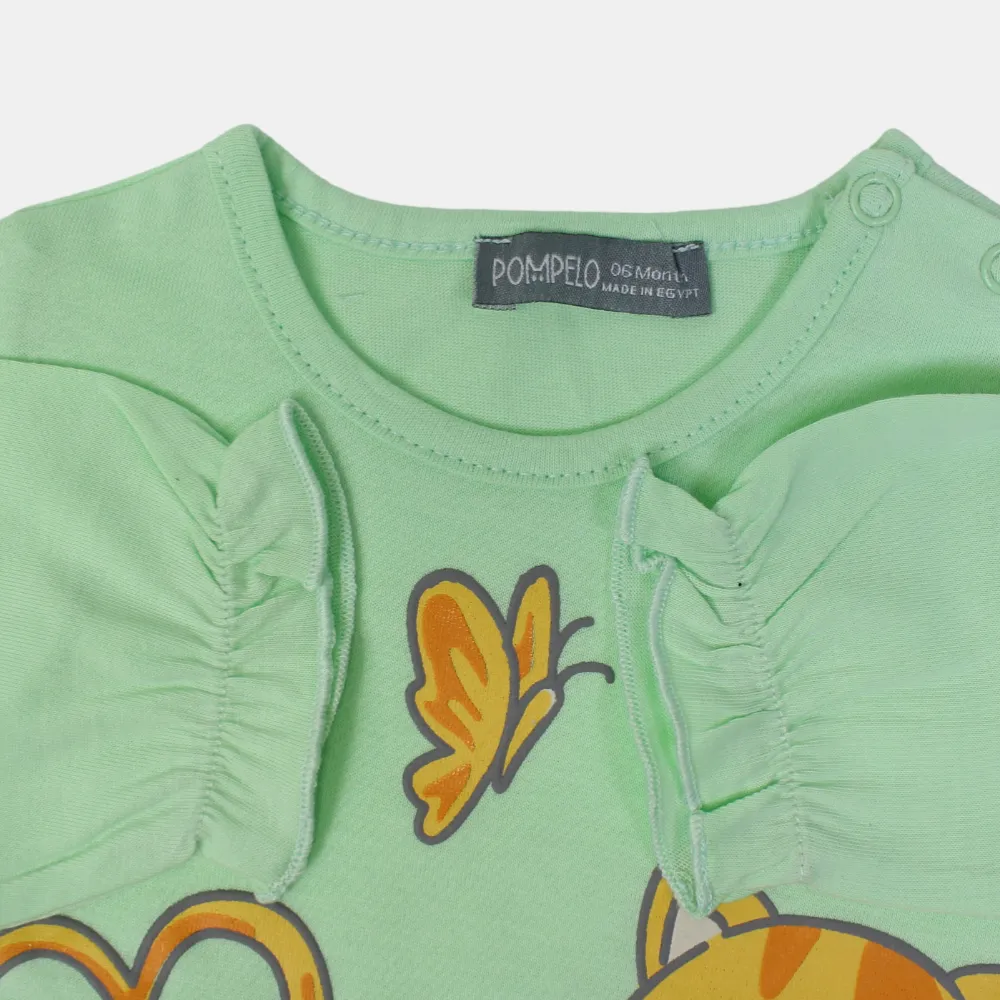 Baby Girls' Cotton Ruffled Wrist T-Shirt – Pistachio Green