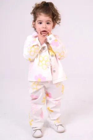Baby Girls Gabardine Pants – Offwhite with Flowers