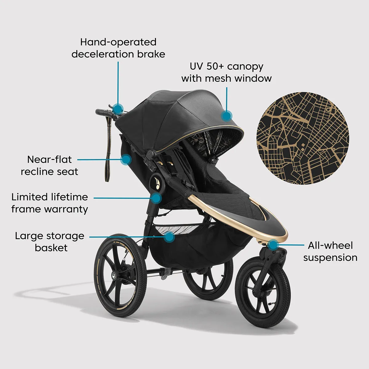 Baby Jogger x Robin Arzon Summit X3 Jogging Stroller   Deluxe Pram Bundle - City Royalty / Lunar Black