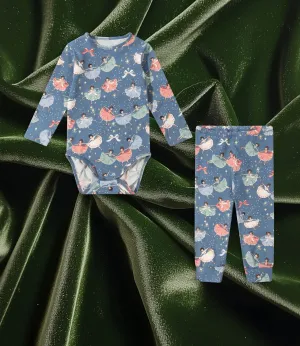 basic body/pants set gots - blue snow bow ballerina