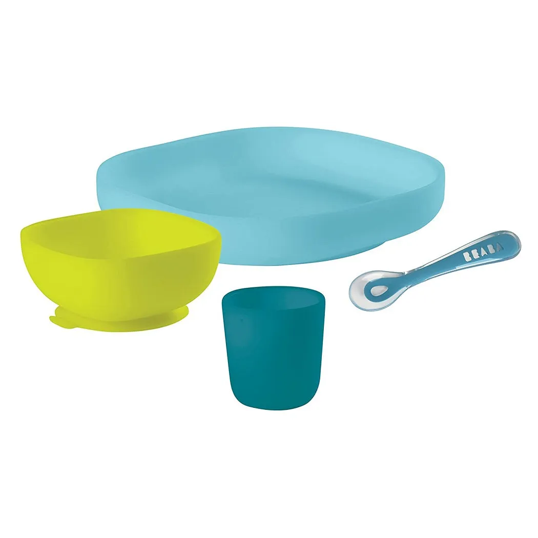 BEABA Silicone Feeding Meal Set - 4 Piece (Blue)