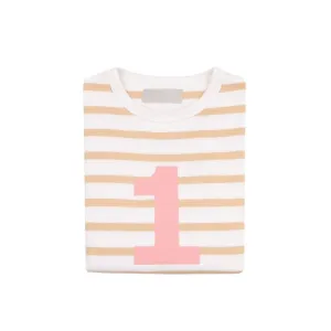Bob & Blossom: Biscuit & White Breton Striped Pink Number 1 T-Shirt
