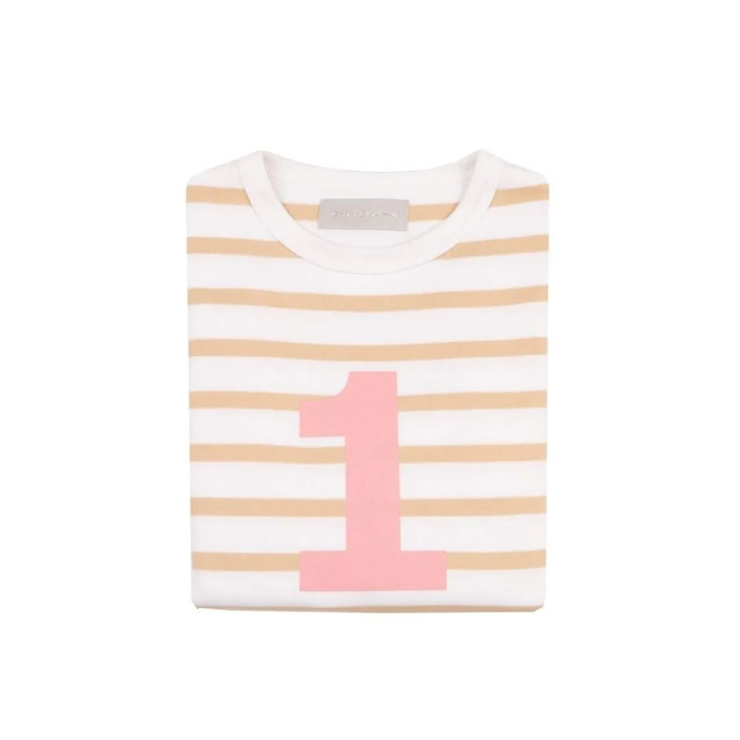Bob & Blossom: Biscuit & White Breton Striped Pink Number 1 T-Shirt
