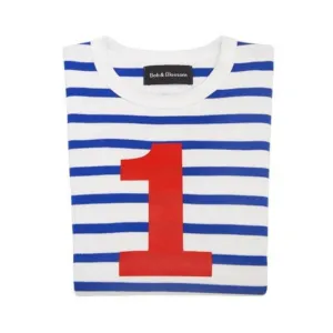Bob & Blossom: French Blue & Cream White Stripe Number 1 T-Shirt