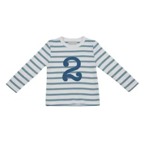 Bob & Blossom: Ocean Blue & White Breton Striped Blue Number 2 T-Shirt