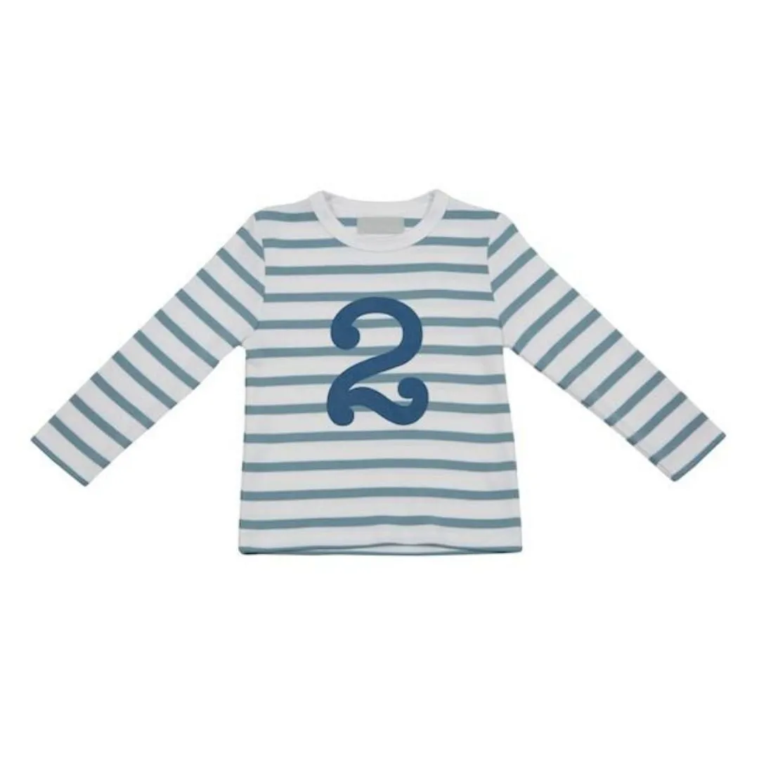 Bob & Blossom: Ocean Blue & White Breton Striped Blue Number 2 T-Shirt