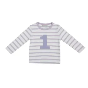 Bob & Blossom: Parma Violet & White Breton Striped Number 1 T-Shirt
