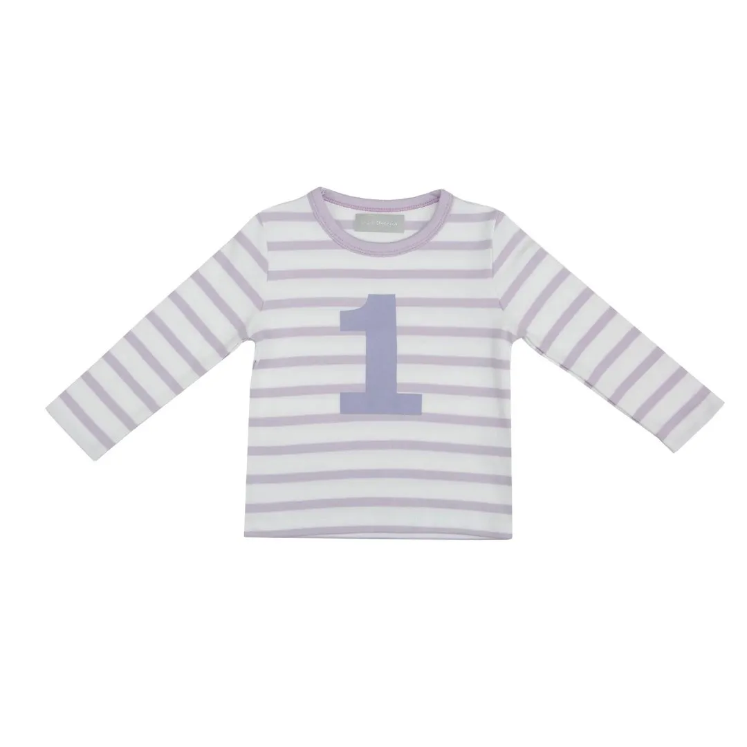Bob & Blossom: Parma Violet & White Breton Striped Number 1 T-Shirt