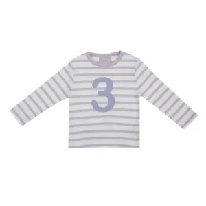 Bob & Blossom: Parma Violet & White Breton Striped Number 3 T-Shirt