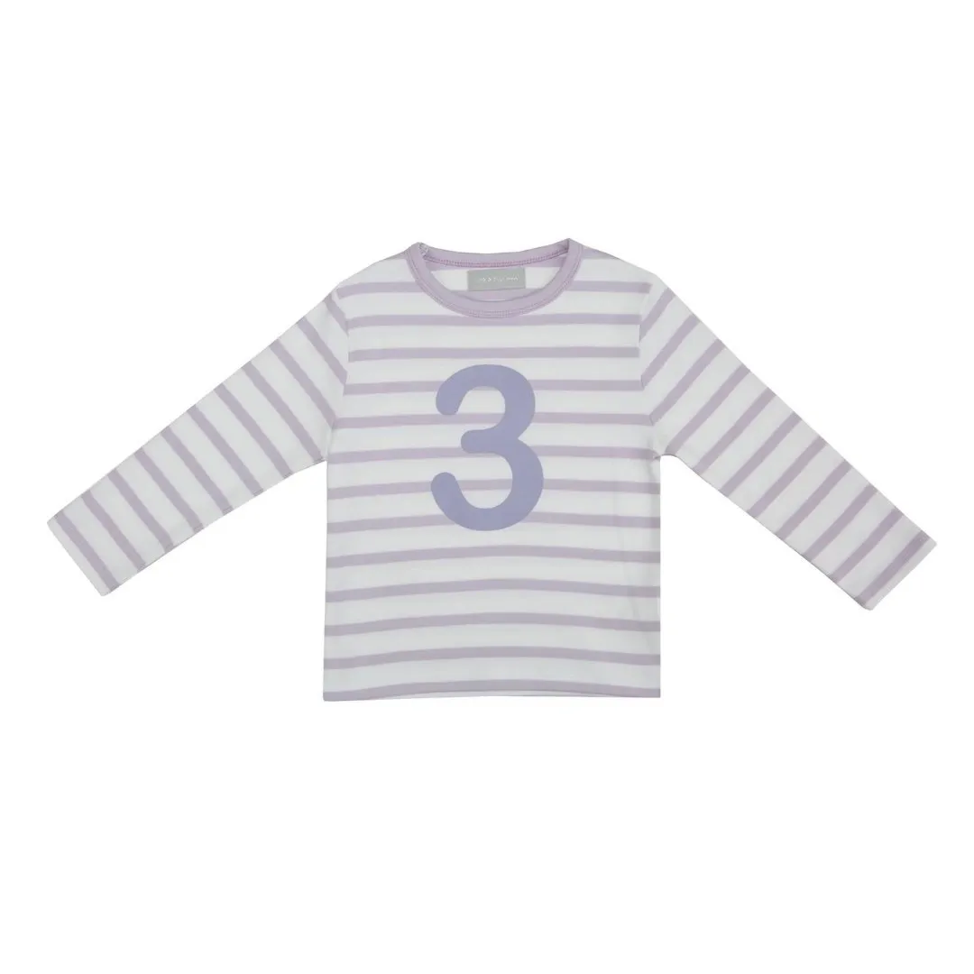 Bob & Blossom: Parma Violet & White Breton Striped Number 3 T-Shirt