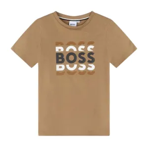 Boys Beige Logo Short Sleeve T-Shirt
