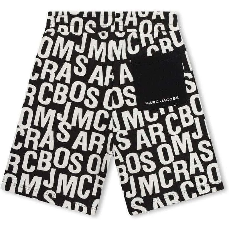 Boys Black & White Jumbled Logo Shorts