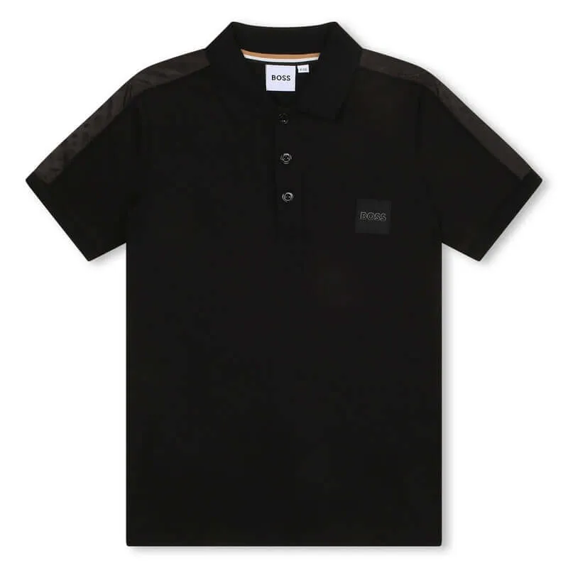 Boys Black Short Sleeve Monogram Polo T-Shirt