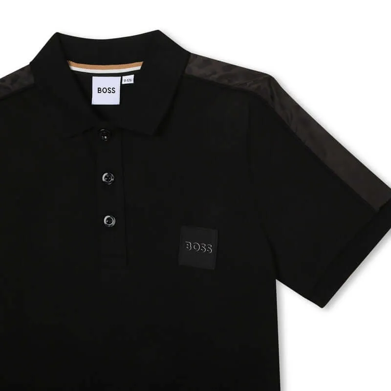 Boys Black Short Sleeve Monogram Polo T-Shirt