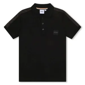 Boys Black Short Sleeve Monogram Polo T-Shirt