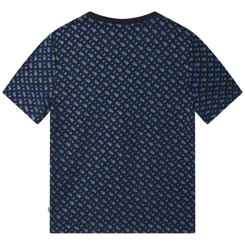 Boys Blue Cotton All Over Print T-shirt
