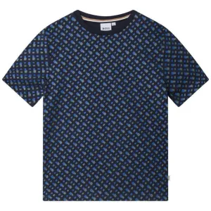 Boys Blue Cotton All Over Print T-shirt