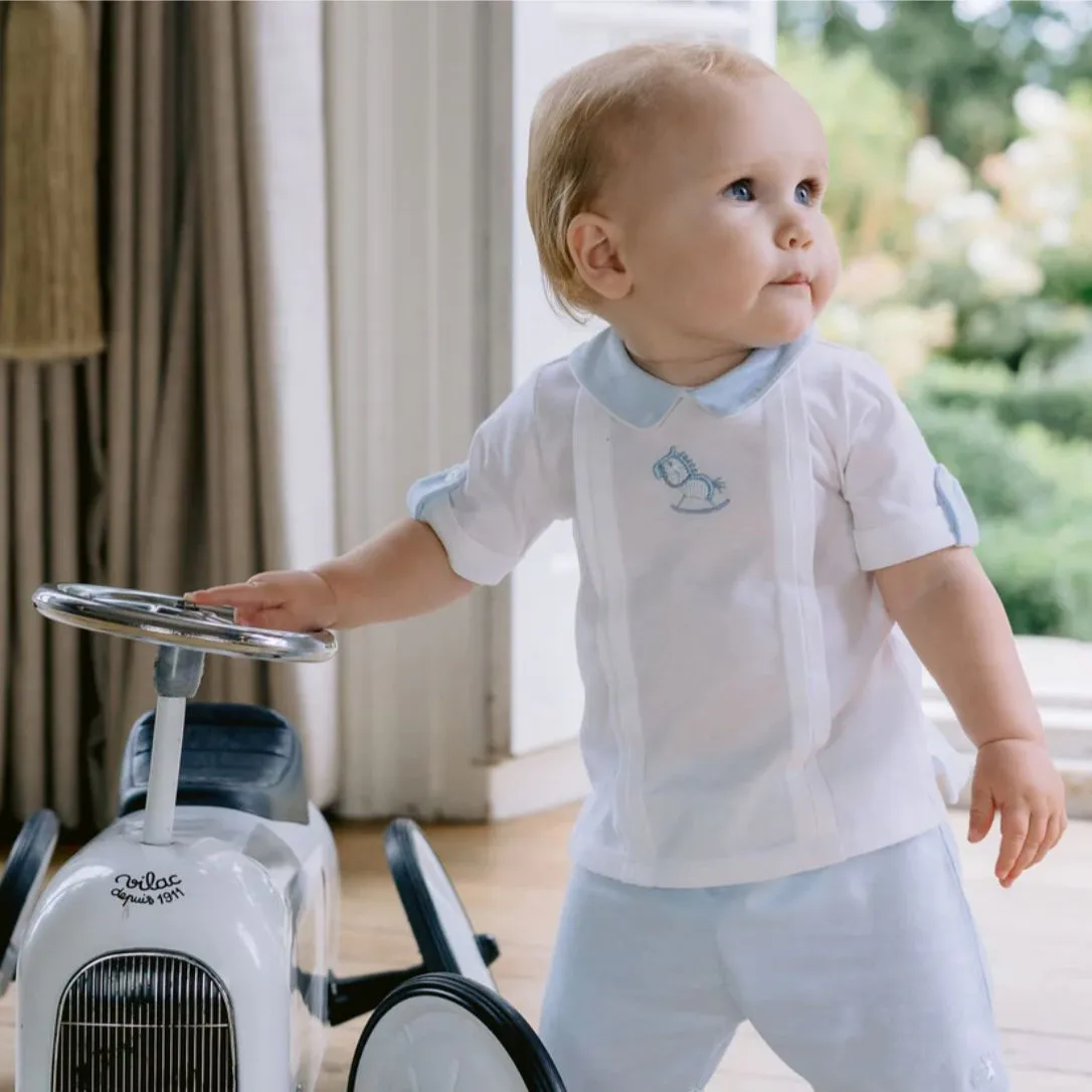 Boys Blue cotton Horse Print Shorts Set