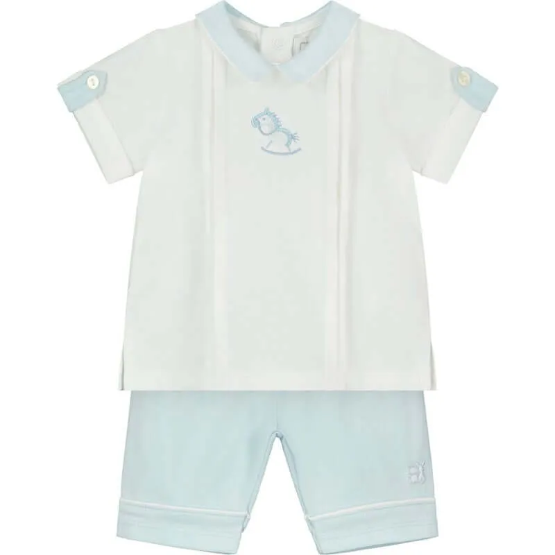 Boys Blue cotton Horse Print Shorts Set