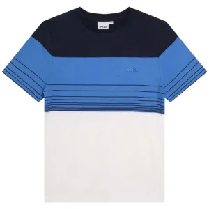 Boys Blue Stripe Short Sleeve Cotton T-Shirt