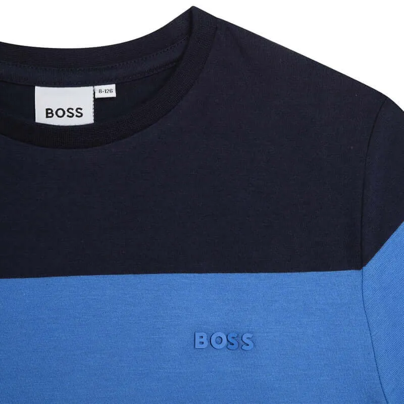 Boys Blue Stripe Short Sleeve Cotton T-Shirt