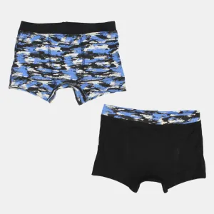 Boys' Cotton Boxer Shorts – Black & Blue (Pack of 2)