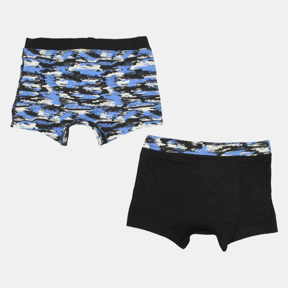 Boys' Cotton Boxer Shorts – Black & Blue (Pack of 2)
