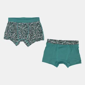Boys' Cotton Boxer Shorts – Green (Pack of 2)