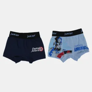 Boys' Cotton Boxer Shorts – Navy & Light Blue (Pack of 2, Captain America Design)