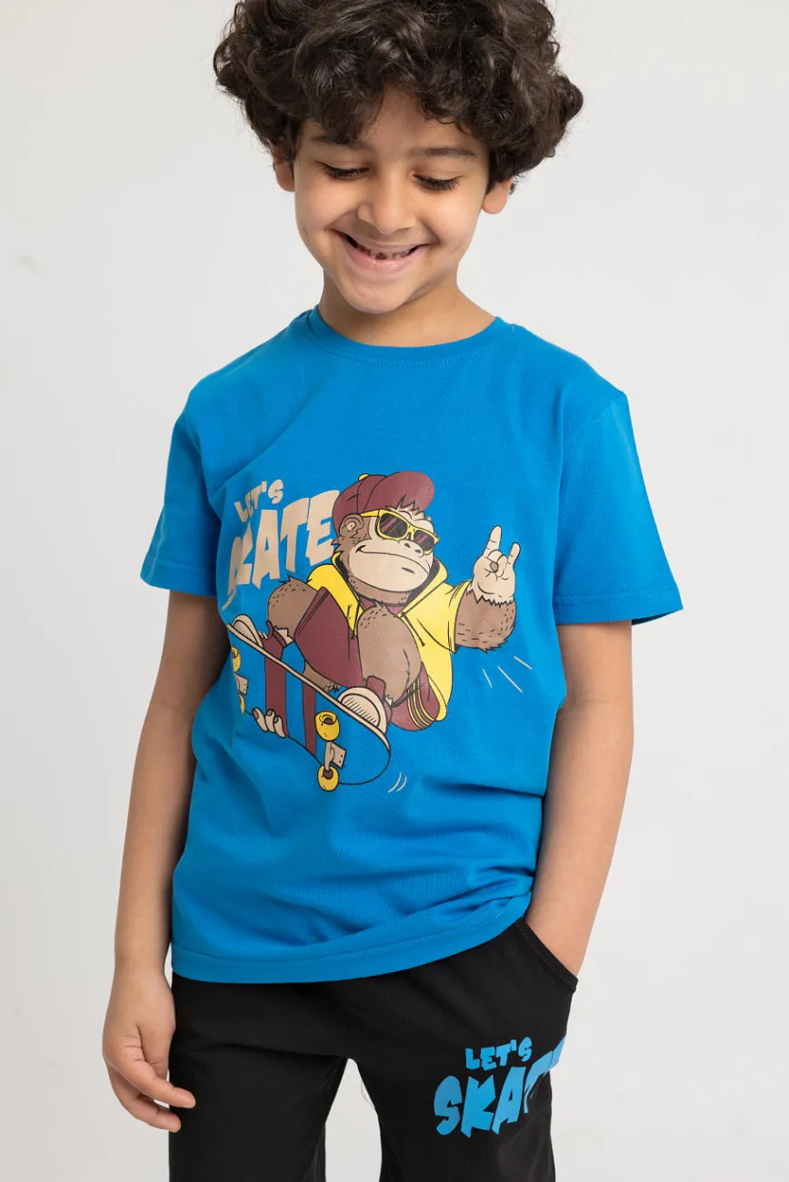 Boys Cotton Pajama Set – Blue Let’s Skate Design