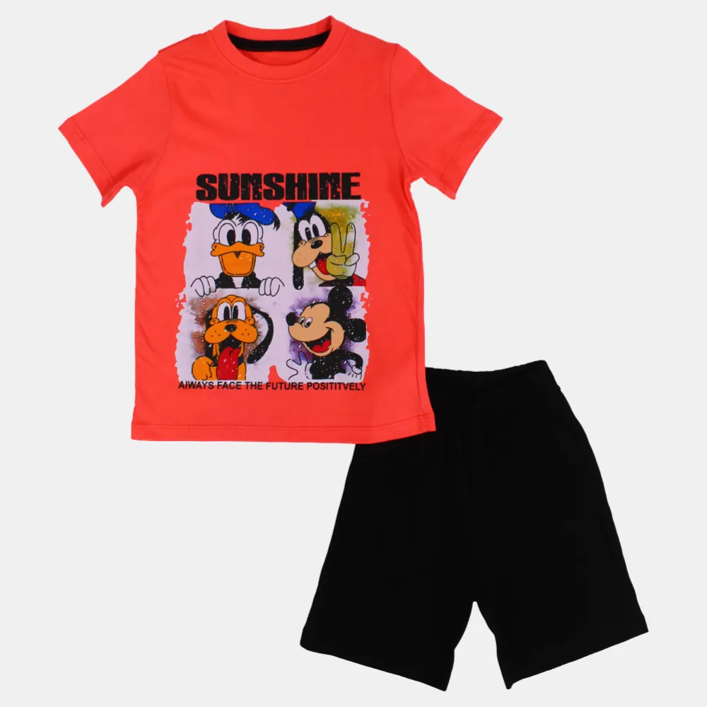 Boys Cotton Pajama Set - Mickey Mouse & Friends Print