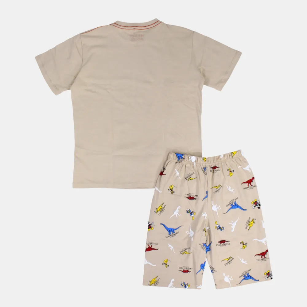 Boys Cotton Pajama Set - Mickey Mouse and Dinosaur Print