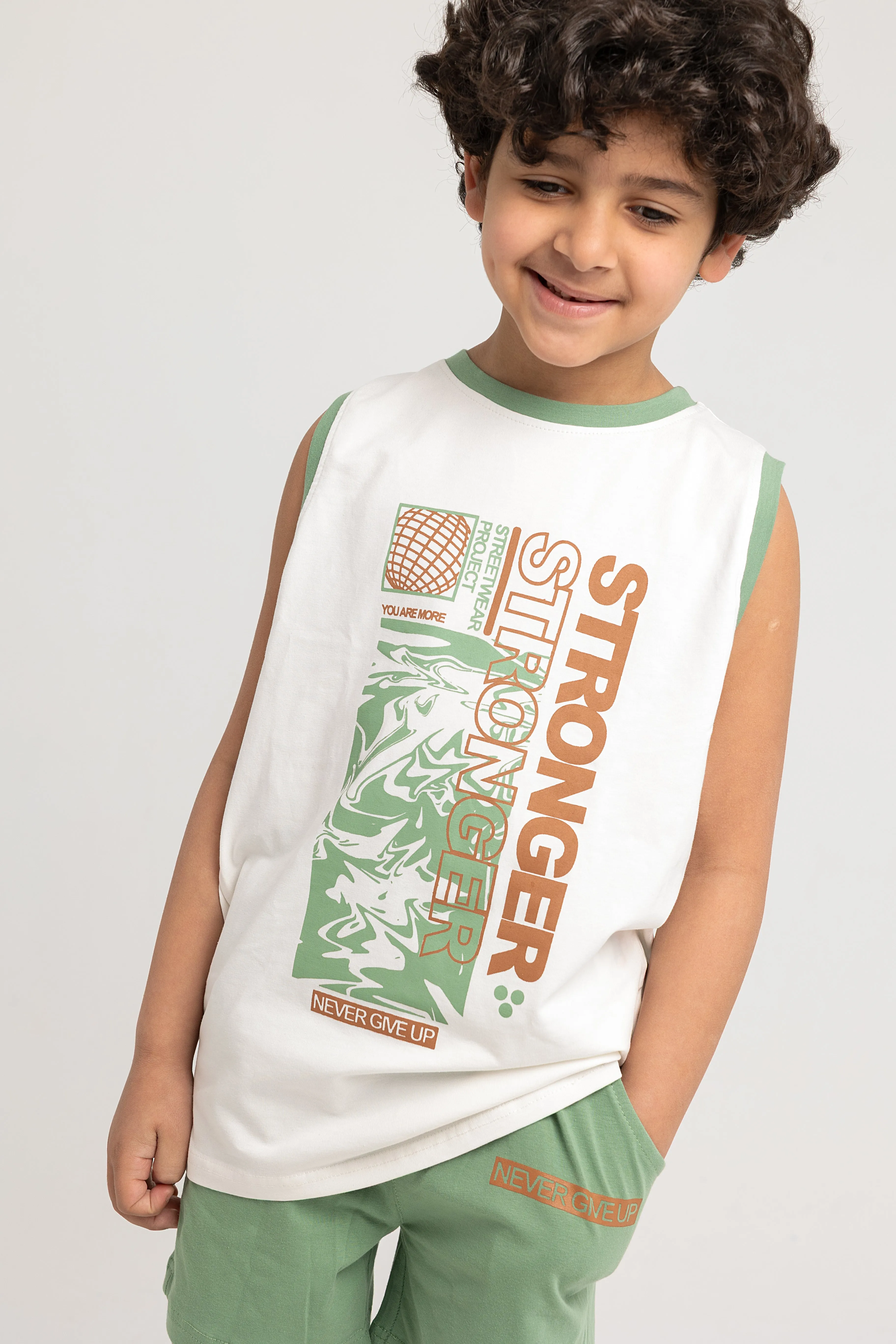 Boys Cotton Pajama Set - "Stronger" Print