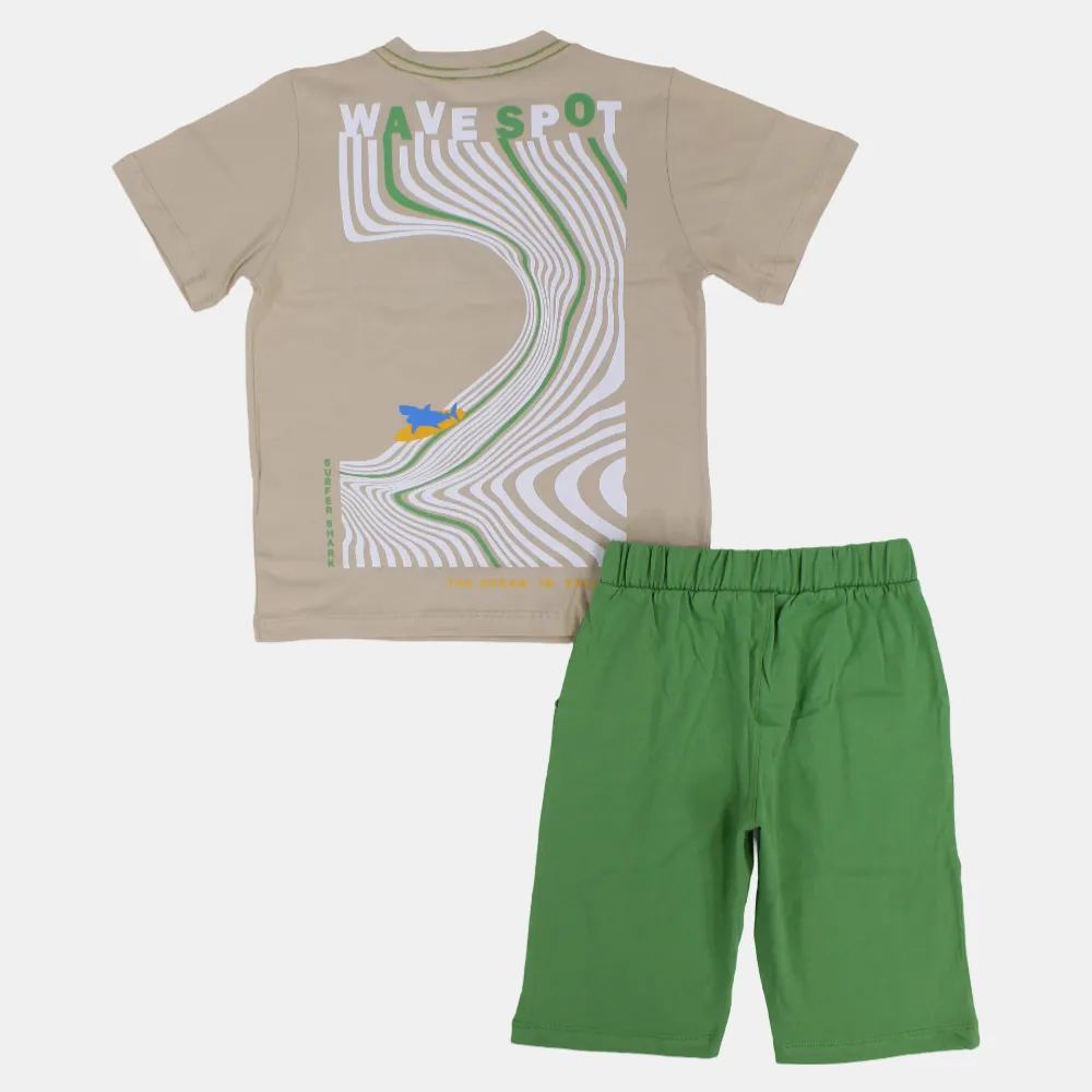 Boys Cotton Short-Sleeved Pajama Set - "Surf Break" Design