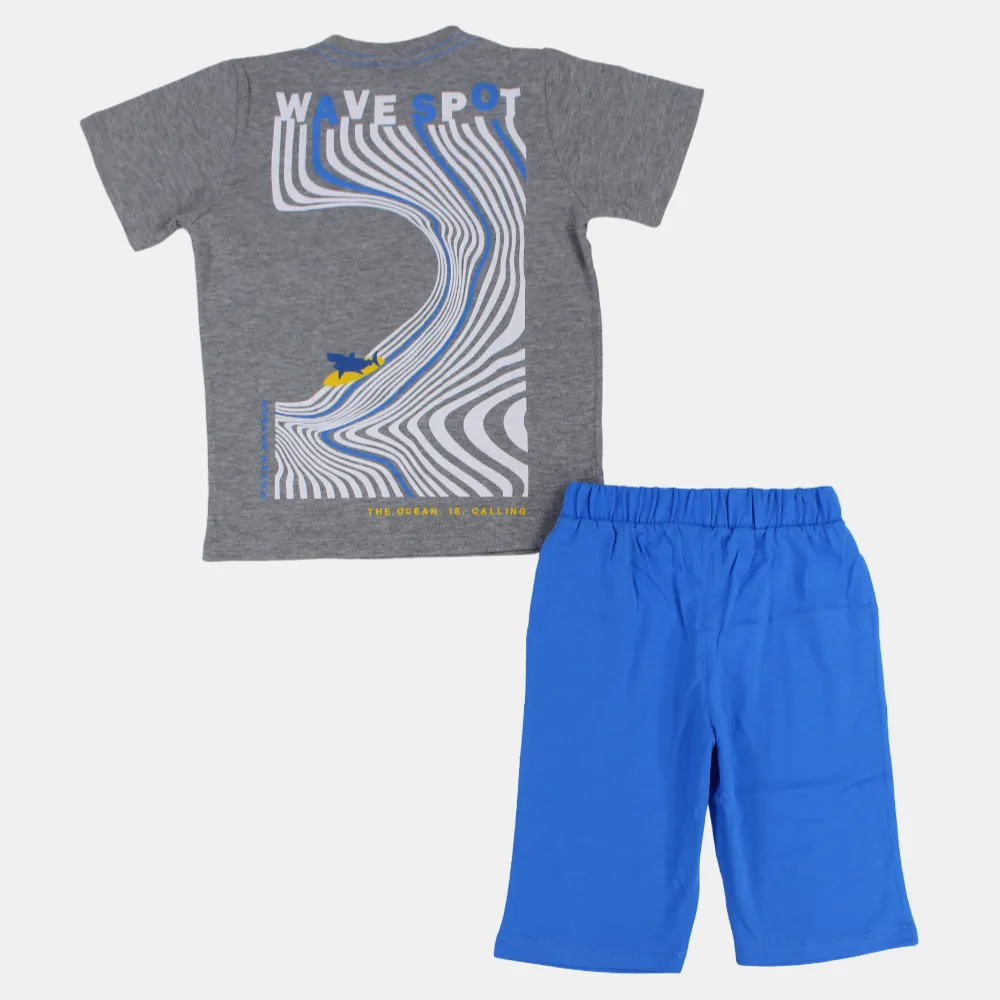 Boys Cotton Short-Sleeved Pajama Set - "Surf Break" Design