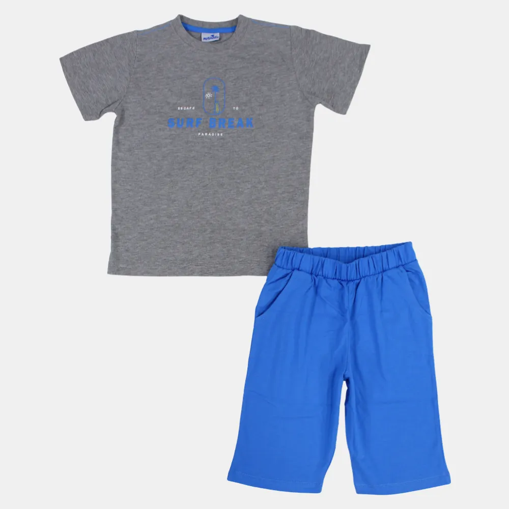 Boys Cotton Short-Sleeved Pajama Set - "Surf Break" Design