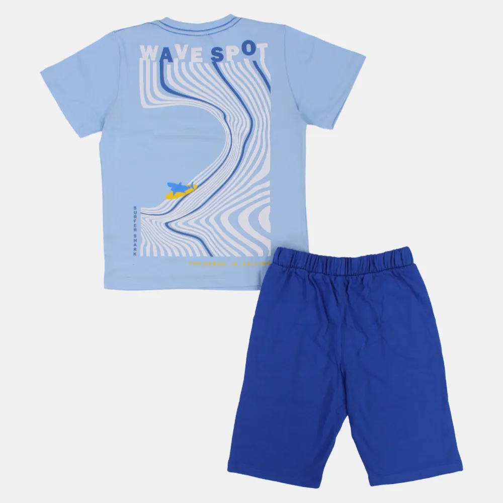 Boys Cotton Short-Sleeved Pajama Set - "Surf Break" Design