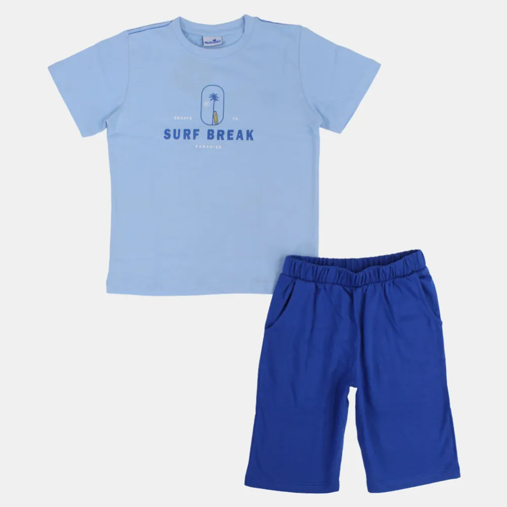 Boys Cotton Short-Sleeved Pajama Set - "Surf Break" Design