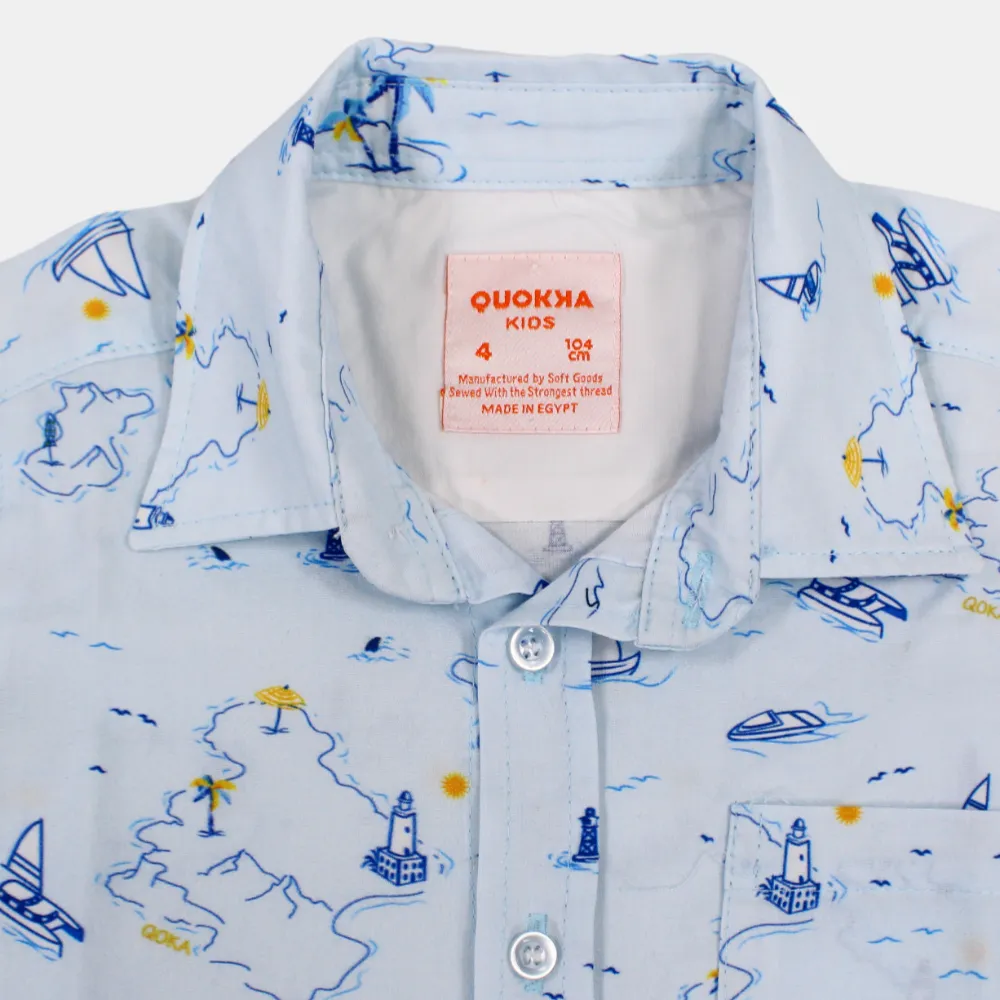 Boys Cotton Short-Sleeved Shirt with a Nautical Design