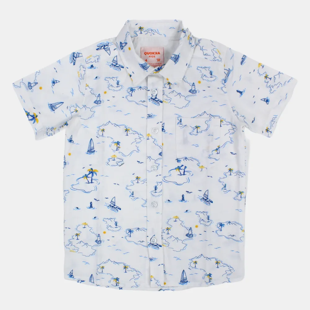 Boys Cotton Short-Sleeved Shirt with a Nautical Design