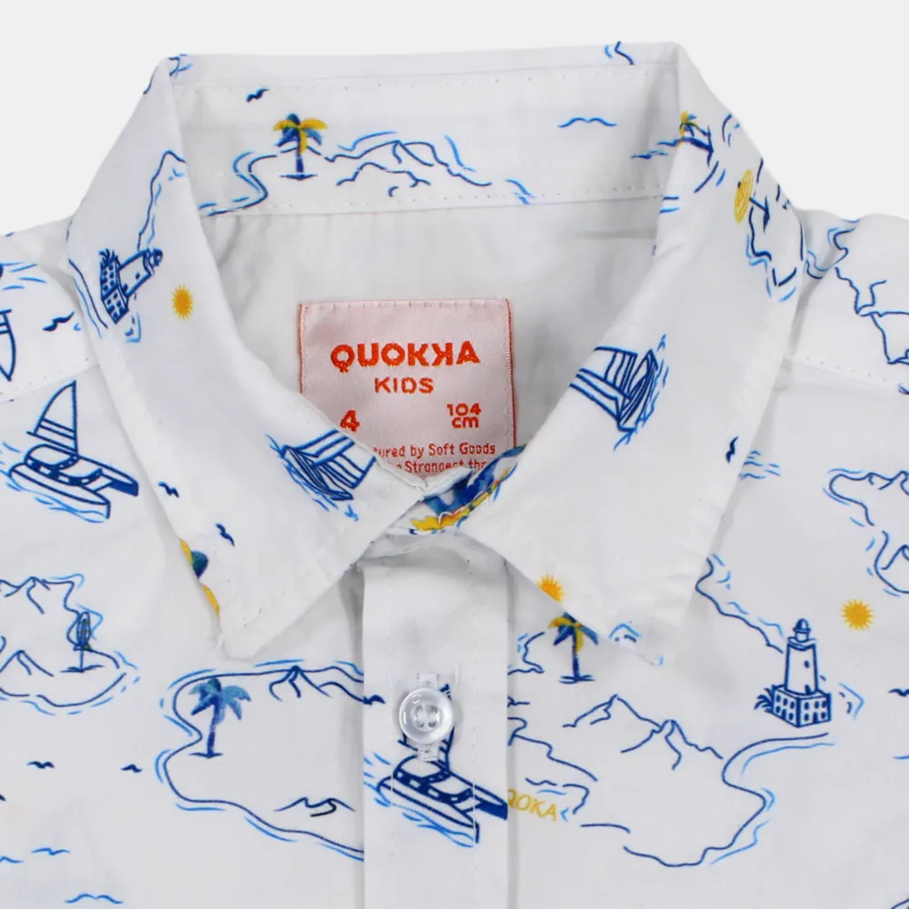 Boys Cotton Short-Sleeved Shirt with a Nautical Design